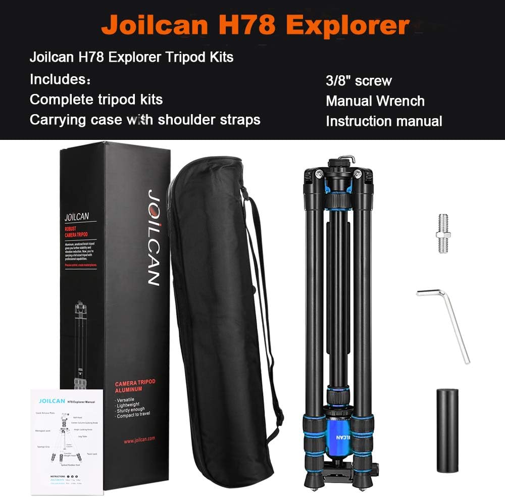 Joilcan 80-inch Tripod for Camera, Aluminum Tripod for DSLR, Monopod, Lightweight Tripod with 360 Degree Ball Head Stable for Travel and Work 18.5"-80", 19lb Load (Blue) : Camera & Photo