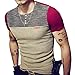 LOGEEYAR Mens Slim Fitted Casual Short Sleeve Button T-Shirts Contrast Color Stitching Tees Tops A-red