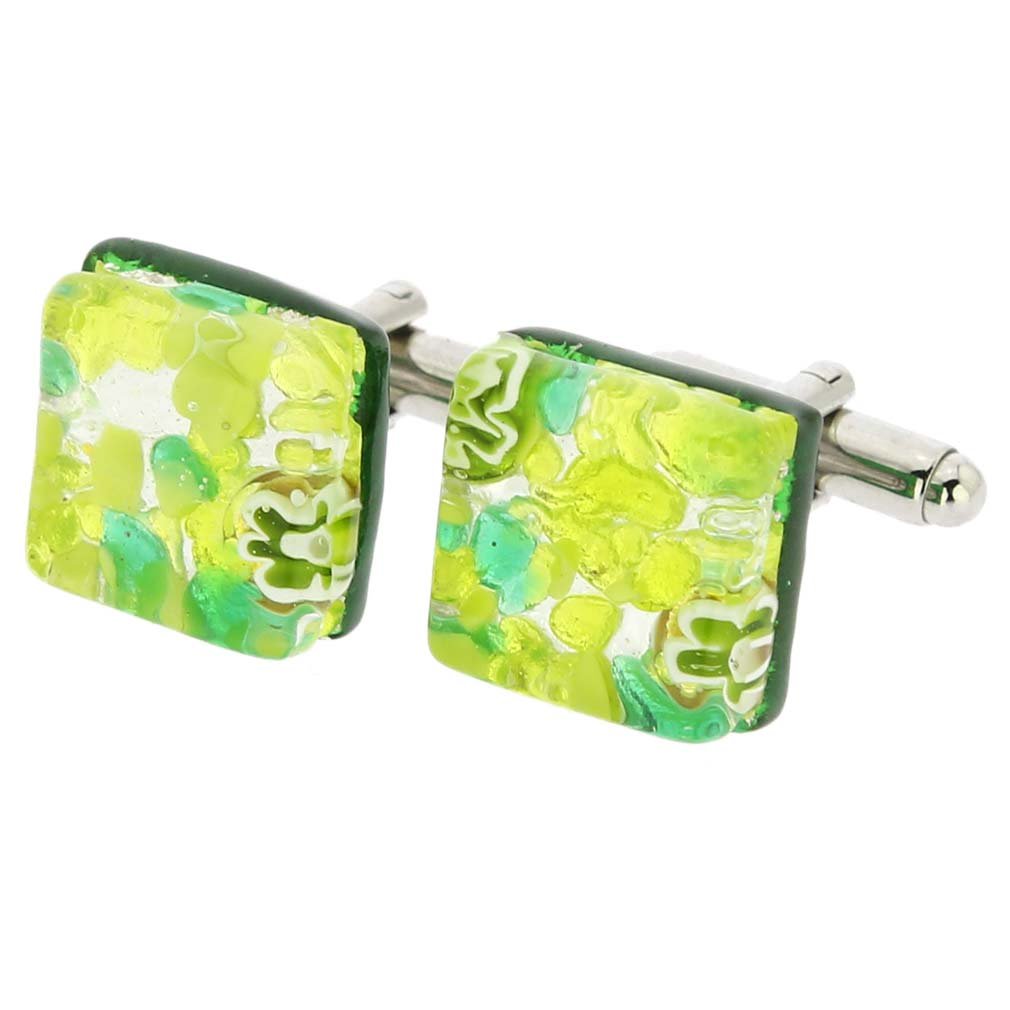 Glass Of Venice Murano Glass Venetian Classic Square Cufflinks - Green Silver