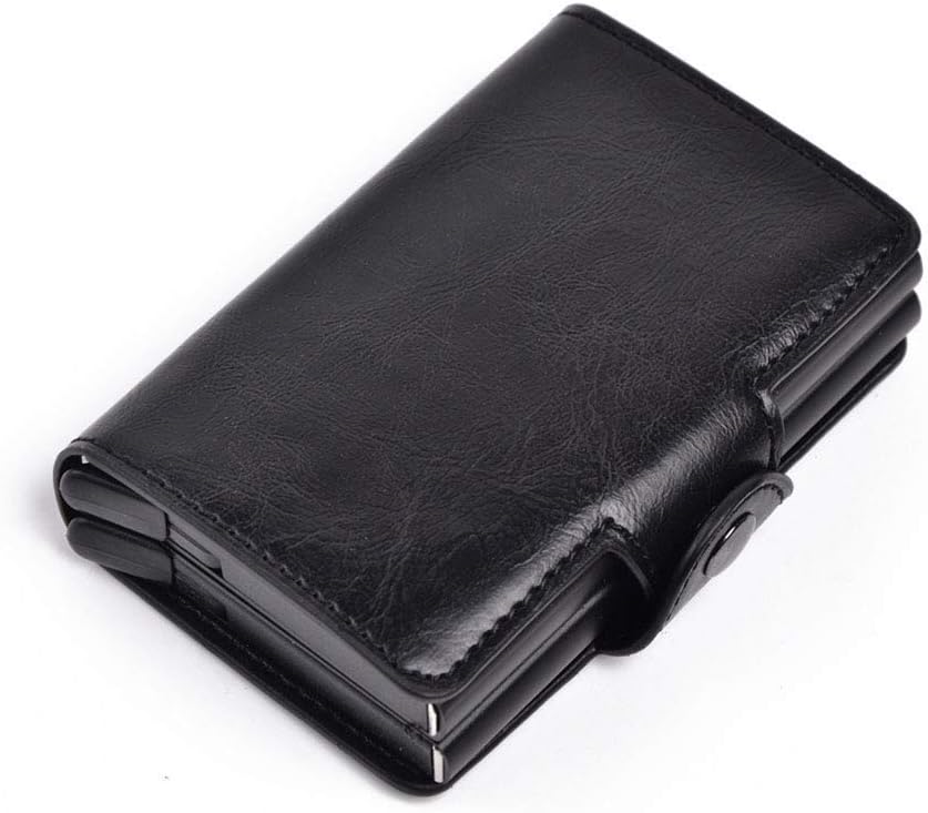 BEIKE Card Holder Pop Up Wallet Dual Aluminum Credit Card Protector RFID Blocking Money Clip PU For Men Women,Black