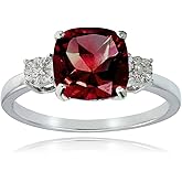 Ice Gems Sterling Silver Created Ruby Red and Cushion-cut Ring