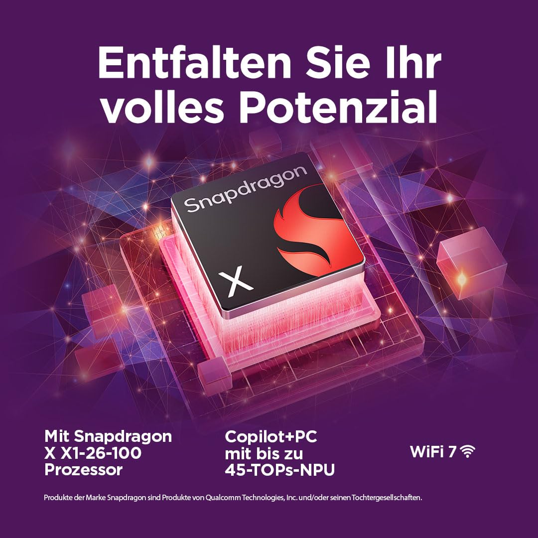 Lenovo IdeaPad Slim 5X Laptop | 14" WUXGA OLED Display | Copilot+ PC | Snapdragon X X1-26-100 | 16GB | 512GB SSD | Qualcomm Adreno GPU | Win11 | QWERTZ Beleuchtet | Abyss Blue | 3 Monate Premium Care 2