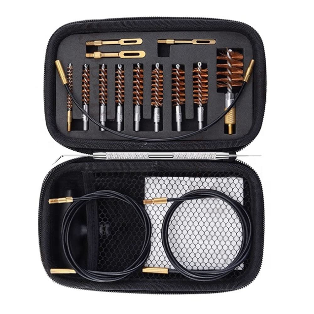 MOCNT 20Pcs Gun Cleaning Kit Clean Mops Brushes Gun Barrel Brush Tool Universal Brass Jag Adapter for Rifle Airsoft Pistol Handgun Rifle for .22/.357/.38/9mm/.40/.45/.12 Cal