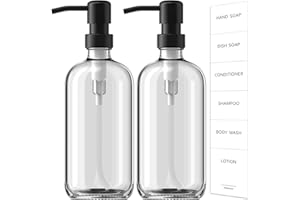 GM GMISUN GMISUN Glass Soap Dispenser with Pump, 2 Pack Clear Bathroom Hand Soap Dispenser with Stainless Steel Pump, 17 Fl Oz Refillable Kitchen Hand and Dish Soap Dispensers Set, Modern Liquid Pump Bottles
