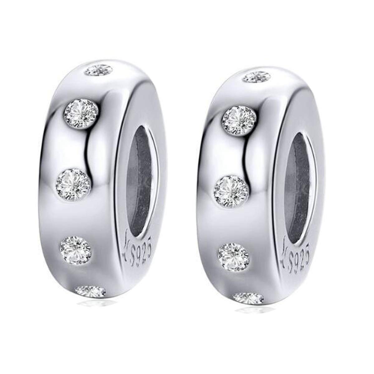 Flower Bead Charm 925 Sterling Silver Charms Spacer Charms Stopper Charms for Bracelets Safety Chain Charms to fit Pandora Bracelet (Round Drill Spacer Bead)