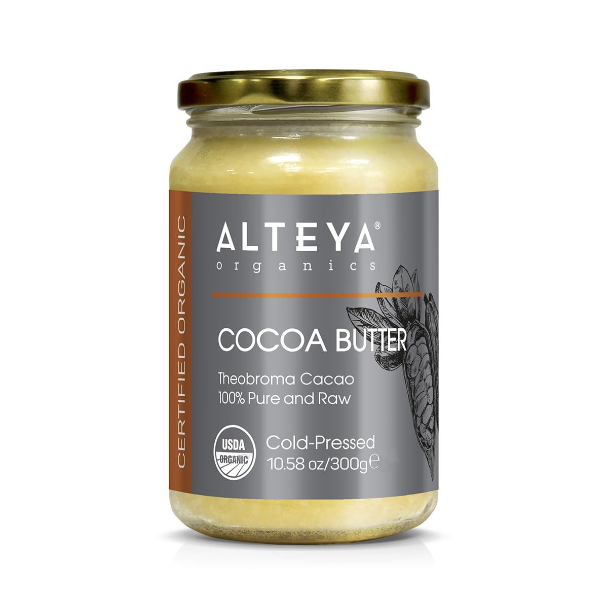 Alteya Organic Cocoa Butter 300gr- 100% USDA Certified Organic Pure Natural Raw Cocoa Butter (Theobroma Cacao)