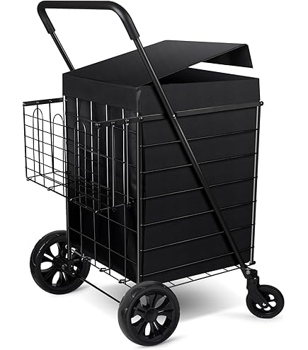 Folding Shopping Cart with Waterproof Bag, Grocery Cart with