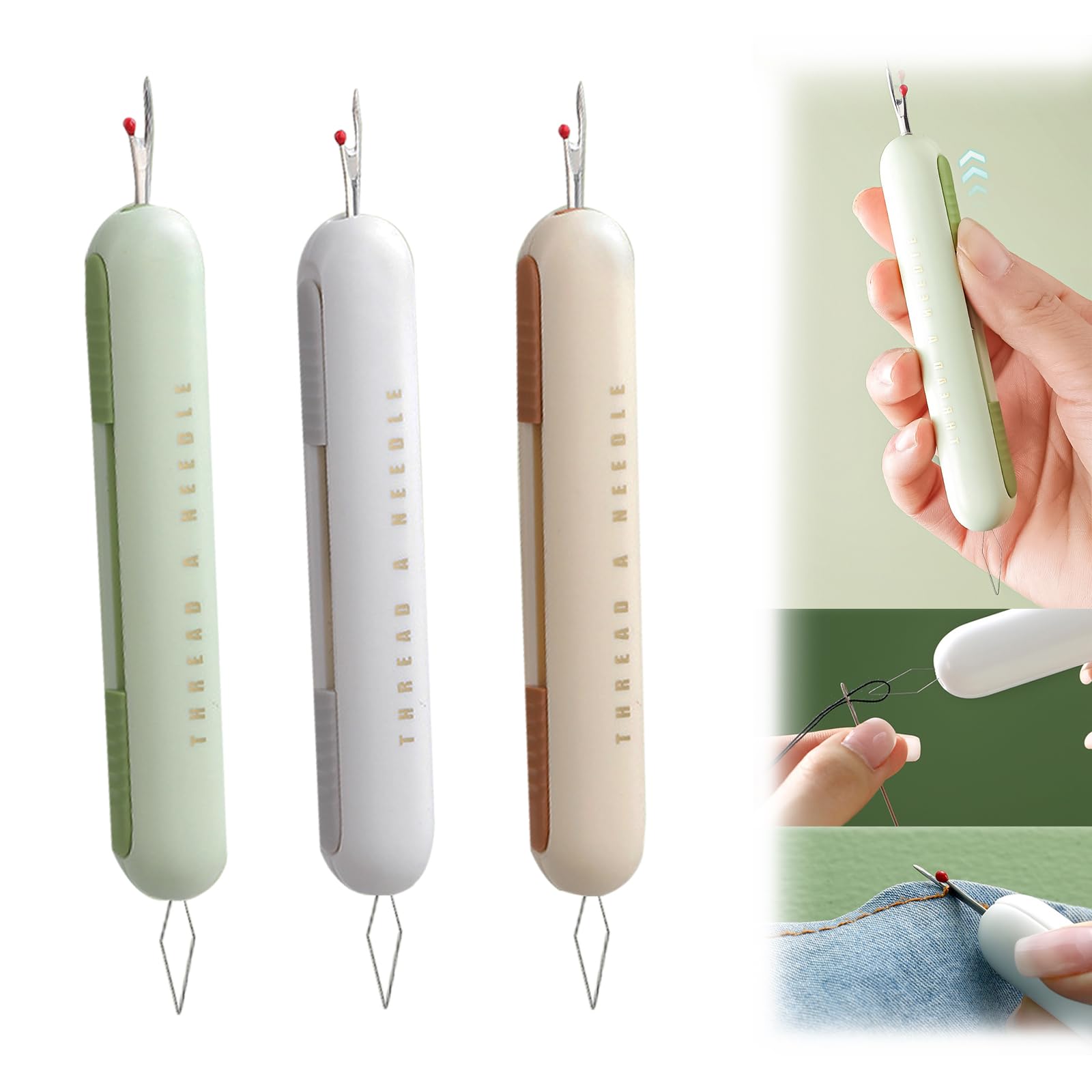 KASESSS 3 Pcs 2 in 1 Needle Threaders and Seam Ripper, Manual Needle Threader, Portable Needle Threaders Hand Sewing 2 in 1 Unpicker Sewing Tool and Needle Threader Tool for Sewing Crafting Quilting