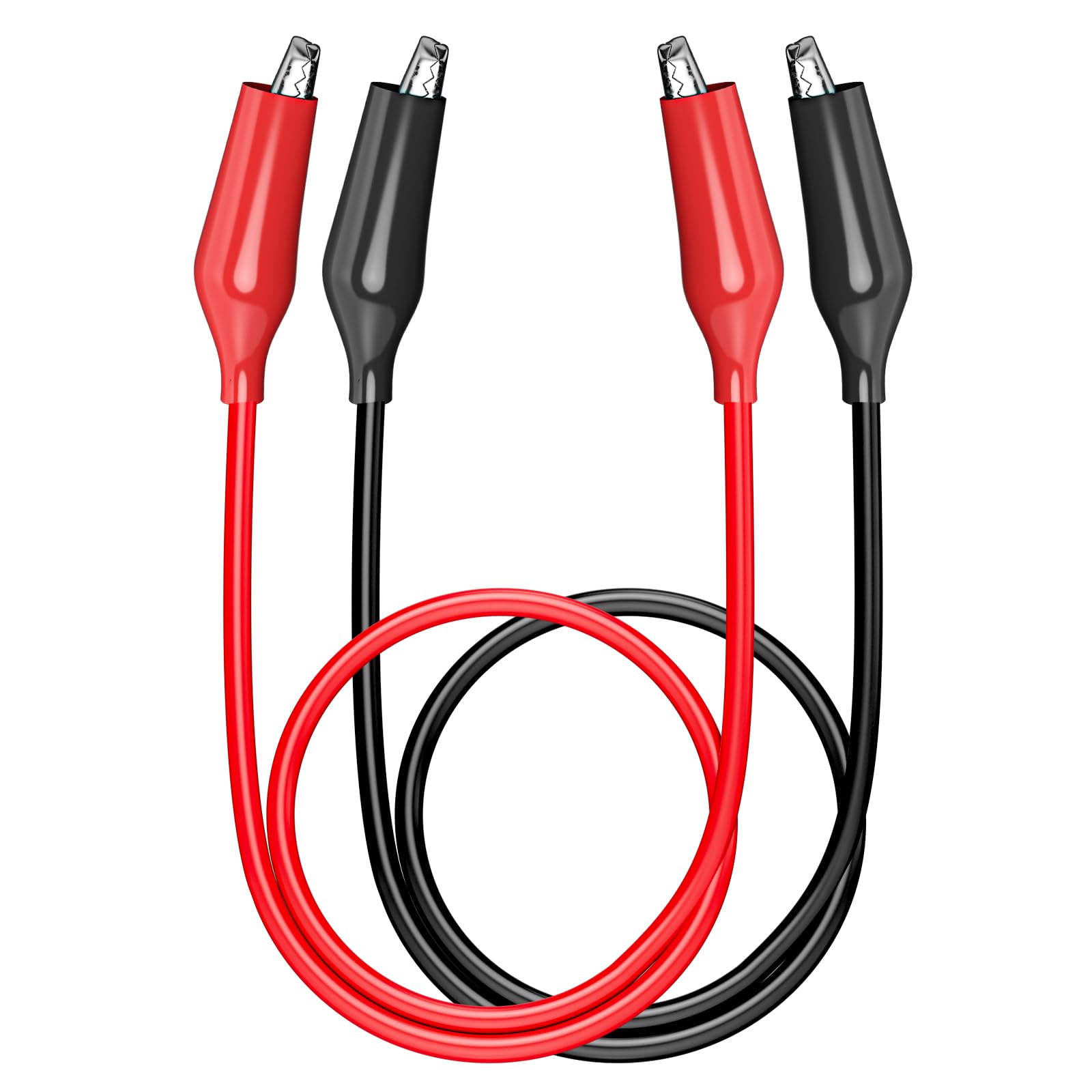 Cleqee 2PCS Alligator Crocodile Clips Electrical Test Leads Dual Ended Jumper Wires Insulated Cable for Circuit Connection Electrical Testing 50cm Red & Black