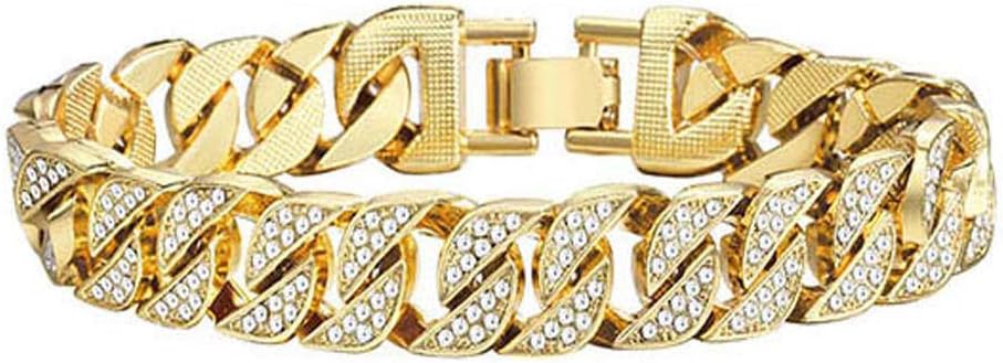 HUAMING 13mm Mens Iced Out Chain Necklace Hip Hop Gold Tone CZ Miami Cuban Link Chain Choker Necklace 18-26inchs