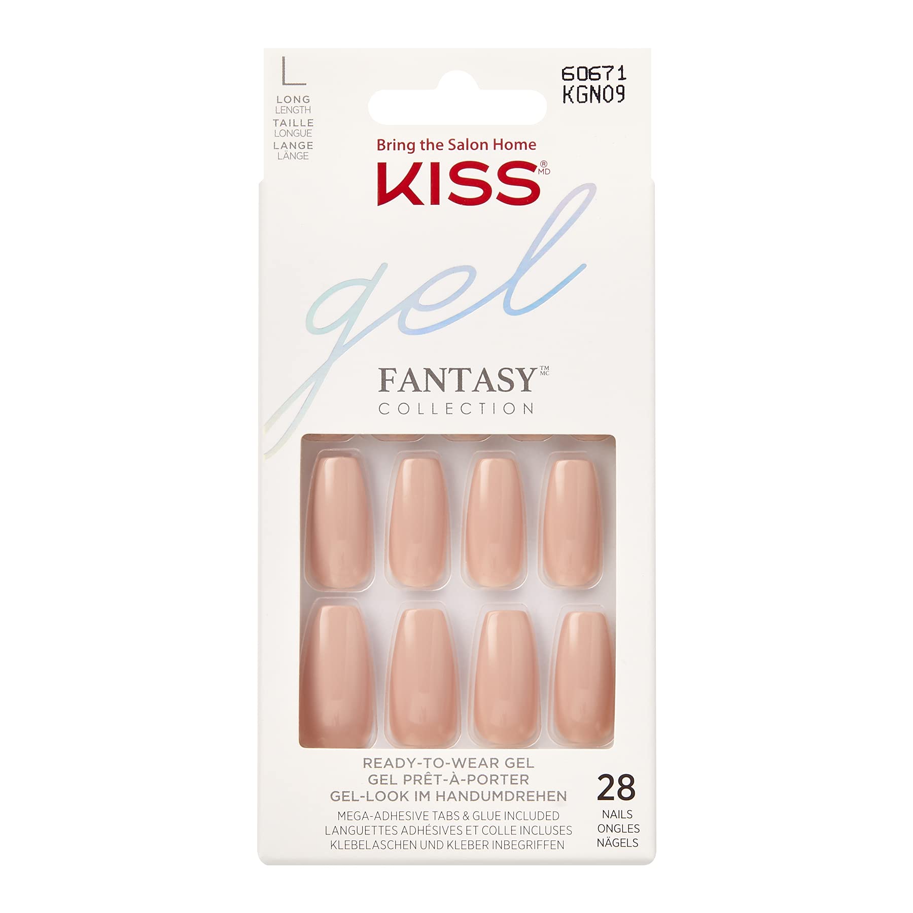 KISS Gel Fantasy Collection Glue-On Manicure Kit, Brighter Than The Sun, Medium Length Oval Fake Nails Includes 28 False Nails, Nail Glue, Nail File, and Manicure Stick