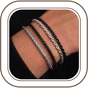 Subiceto Mens Bracelet, Stainless Steel Silver Bracelet for Men 7.7-8.3inch | Stainless Steel for Waterproof Non Tarnish,Silv