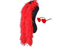 JICASTO Turkey Feather Boas, 60g 6.6ft Colors Boa with Heart Sunglasses for Women Dancing Wedding Party Cosplay Halloween