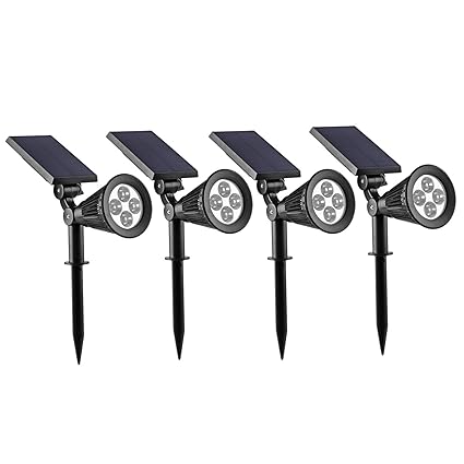 Led Solar Gartenleuchten LED Solar Strahler(4x;Kaltweiß) Solarleuchte Landscape 3th Version Superhelle Spotlight Solarbetrieb