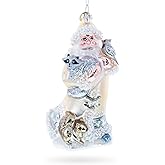 Woodland Santa with Forest Friends Glass Christmas Ornament