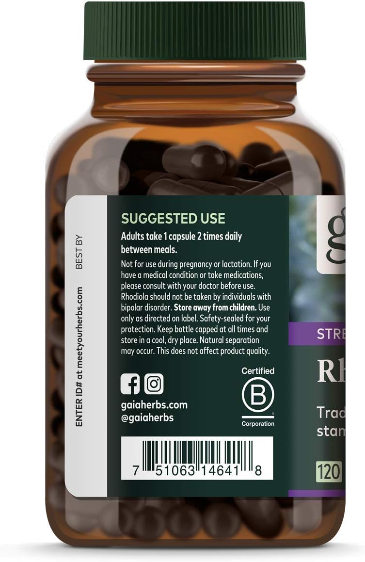 Gaia Herbs, Rhodiola Rosea, Stress Support, Adaptogenic Herb, Vegan Liquid Capsules, 120 Count: Health & Personal Care