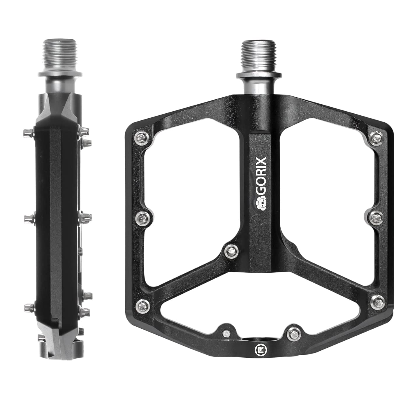 GORIX Bike Flat Pedals Wide CNC 3 Bbearings Lightweight with Non-Slip Pin Spike Road Mountain MTB Bicycle (GX-FY324)