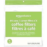 Amazon Basics Number 4 Cone Coffee Filters for 8-12 Cup Coffee Makers, White, 100 Count