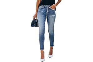 Allimy Women's High Rise Skinny Stretch Ripped Jeans High Waisted Destroyed Denim Pants
