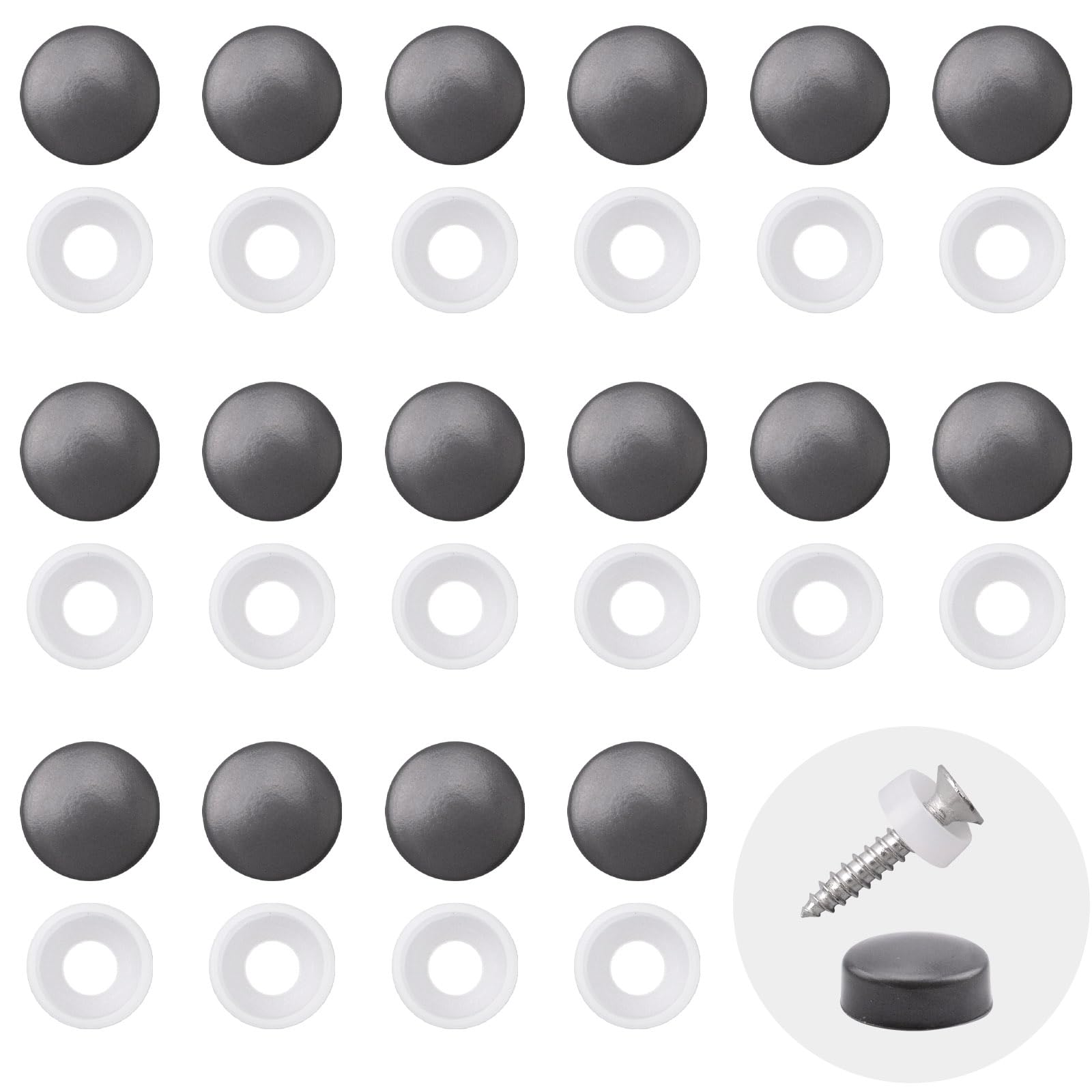 INCREWAY 100pcs Screw Covers, Plastic Screw Cap, Plastic Screw Cover, Plastidome Screw Cap (Dark Gray)