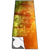 Colorful Star Yoga Towel with Corner Pockets, Non Slip Grip Dots Sweat Absorbent Hot Yoga Mat Towels, Yoga Blankets with Travel Bag, Mat Cover for Workout, Gym, Fitness - 70"x26", Geometric Flower