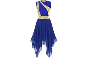 WXHVLTT Womens Ballet Lyrical Dresses Worship Dancing Costumes Invisible Hem Color Block Modern Zipper Dancewear