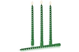 AUBINKENNY Taper Candles Set of 4,Glossy Metal-Look Long 10 inch Candle Sticks,Ture Dripless Taper Candles,9 hrs Clean Burning Candlesticks, Green Christmas Candles Pack