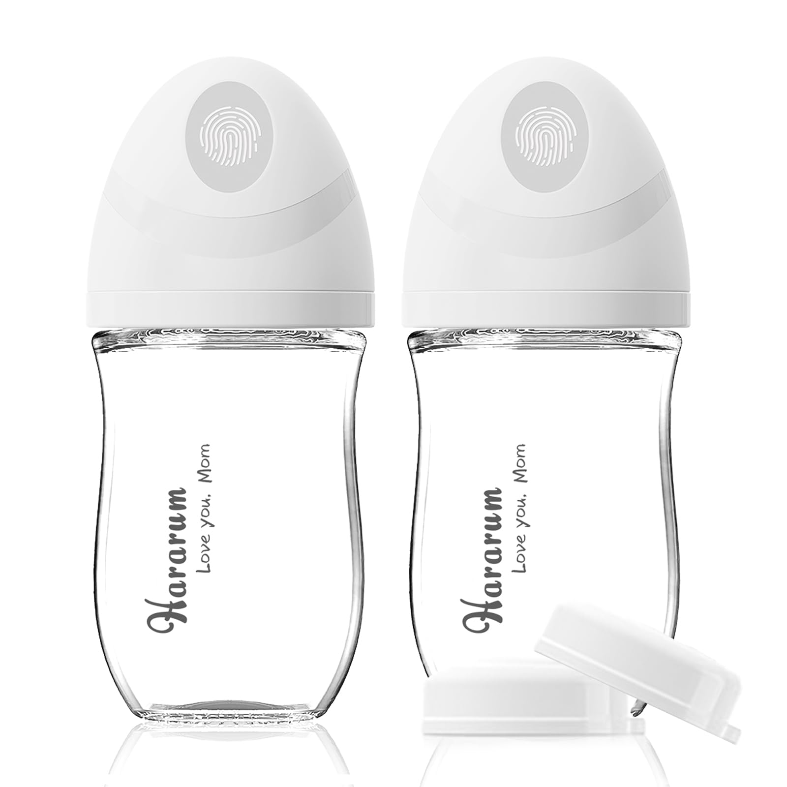 Natural Glass Baby Bottle for Breastfeeding Babies, Newborn Anti-Colic Bottle with Slow Flow Teat (S), 0-6 Months, 160ml, Wide Neck, 2 Pack - White