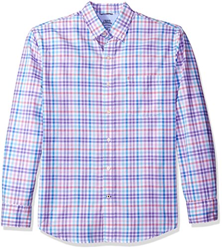 IZOD Men's Oxford Plaid Long Sleeve Shirt, Dahlia Purple, Large