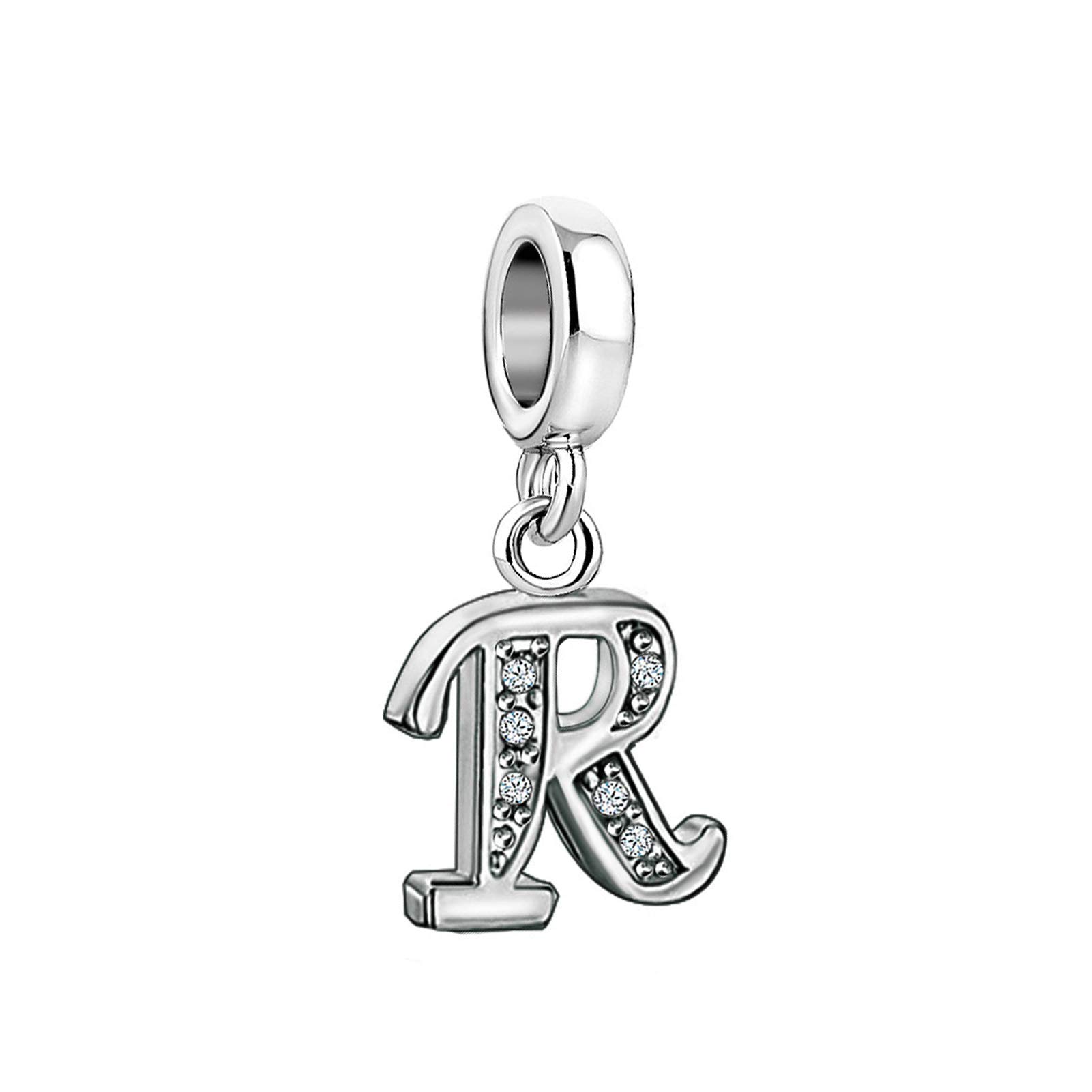 R Initial Sparkling Letter Charm fits Pandora Charms Bracelets Name Alphabet Christmas Birthday Jewellery Gift for Women Daughter Granddaughter Sister Friendship