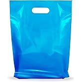 Glossy Plastic Shopping Bags by Popular Plastic Bags - 100 Blue Color Bulk Merchandise Bags 12x15x1.25 in - Die Cut Plastic Bags with Handles - Shopping Bags for Small Business and Stores
