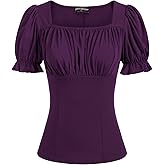 Scarlet Darkness Peasant Tops for Women Vintage Puff Sleeve Square Neck Renaissance Shirt