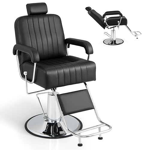 Giantex Reclining Barber Chair Salon Chair for Hair Stylist, Recline  Backrest, 360 Degrees Swivel, Height Adjustment, Heavy Duty Hydraulic Pump,  Spa