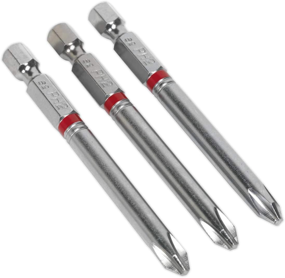 Sealey Ak210511 Power Tool Bits Phillips #2 Colour Coded S2 75Mm 3Pc, Silver