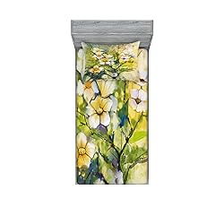Lunarable Flower 2 Pack Fitted Sheet & Pillow Sham
