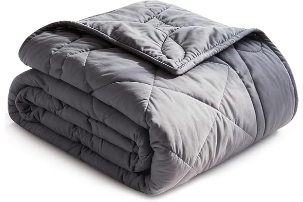JOLLYVOGUE Weighted Blanket (15lbs, 60''x80''), Cooling Heavy Blanket Washable for Adult with Premium Glass Beads-Grey