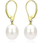 JORA AAA+ Quality Freshwater Cultured Pearl Earrings Leverback Dangle Stud Pearl Earrings for Women