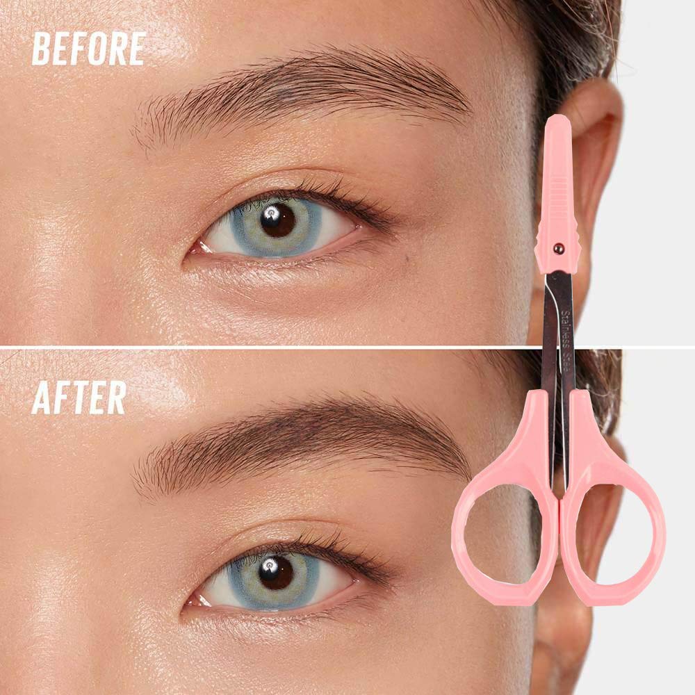 4" Curved Craft Scissors Stainless Steel Unisex Eyebrow Kit Eyebrow Scissors, Slant Tweezers And Eyebrow Brush for Eyebrow Eyelash Extensions: Beauty