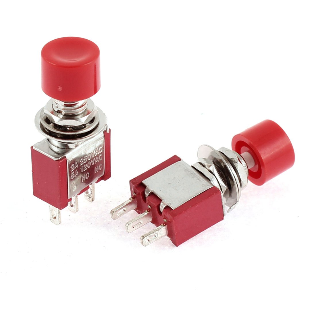 Sourcingmap 2pcs 3 Terminal Momentary ON/Off Push Button Switch AC 250V 2A 120V 5A