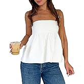 MOBJVIY Women's Y2k Summer Tube Top Strapless Babydoll Shirts Flared Hem Peplum Going Out Bandeau Tops