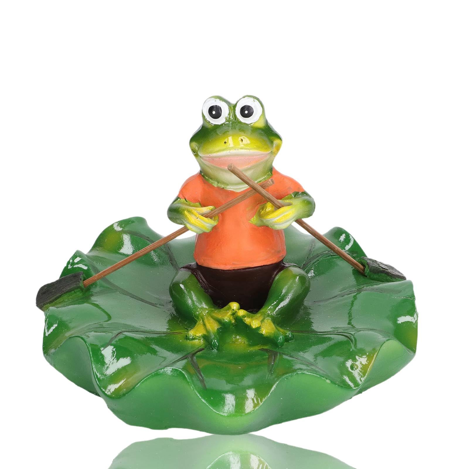 HERCHR Lazy Frog Animal Statue,Floating Lotus Leaf Frog,Floating Resin Frogfigurine Pond Decor,Water Floating Lotus Leaf with Frogornament Floating Lily Pad with Frogfigures for Garden Decoration