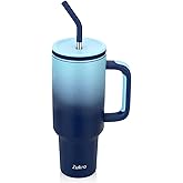 Zukro 40 oz Tumbler with Handle and Straw, Screw on Lid with Wide Straw Hole, Insulated Stainless Steel Cup Fits in Cupholder for Travel - No Sweat & Keep Drinks Cold - Dishwasher Safe & BPA Free