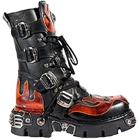 Amazon.com | New Rock 591-S1 Red Flame Boots Metal Black Leather