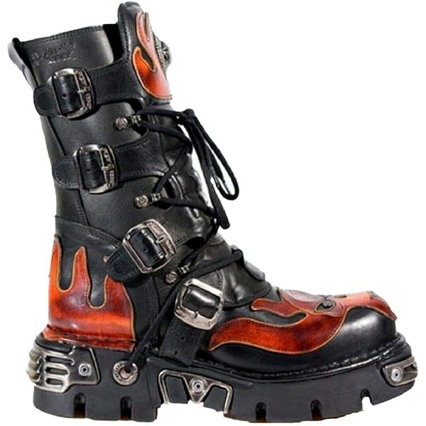 Amazon.com | New Rock 107-C5 Unisex Boots Black Blue Leather Skull