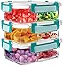 (3 Pack) 2-Compartment Glass Meal Prep Containers Microwavable with Green Airtight Snap-Locking Lids Glass Lunch Containers with NEW DIVIDER SEAL TECHNOLOGY Food Storage Containers BPA Free (36 oz.)