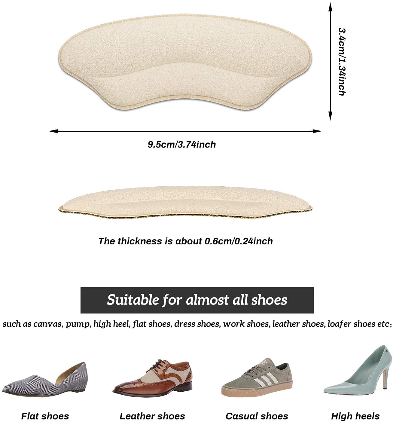 Heel Grips Liner Cushions Inserts for Loose Shoes, Heel Pads Snugs for Shoe Too Big Men Women, Filler Improved Shoe Fit and Comfort, Prevent Heel Slip and Blister (Pale Apricot+Black(6 Pairs))