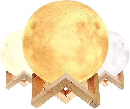monoko lampara led de luna llena diseno impresion 3d 12cm de diametro recargable usb touch 3 colores cambiantes base de madera