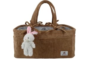 GiggleBug Baby Diaper Caddy Organizer – Nursery Storage Basket for Diapers, Wipes & Essentials – Portable Tote (Modern Brown)