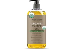 Majestic Pure USDA Organic Castor Oil - 100% Pure & Natural - Premium Grade, Cold Pressed, Hexane Free - Hair, Eyelashes, Eyebrows, Nails - Moisturizing & Nourishing - 8 Fl Oz