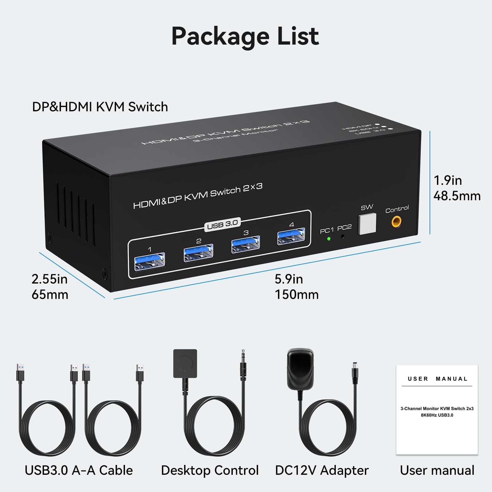 VPFET 2 Displayport HDMI KVM Switch 2 PC 3 Monitore 4K144Hz 8K60Hz Triple Monitor KVM Switches für 2 Computers Share 3 Monitore mit 4 USB 3.0 Ports Inklusive 2 USB 3.0 Kabeln und Externer Steuerung 6